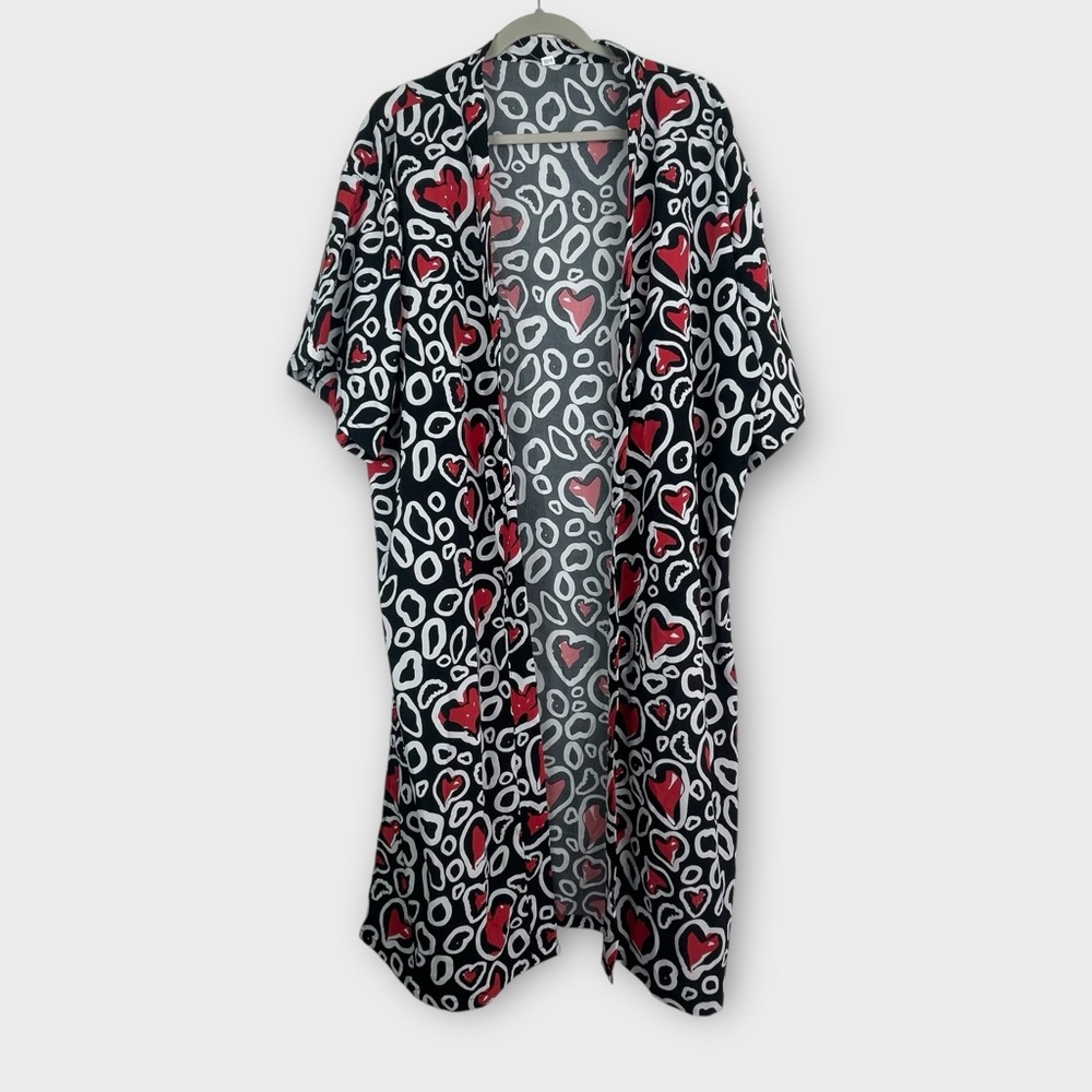 Sunshine & Rodeos Heart Print Kimono Duster Cardigan One Size NWOT